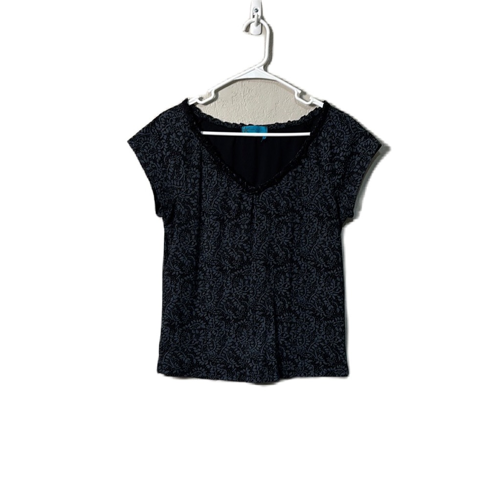 Fresh Produce Black Floral Fitted Cap Sleeve Blouse Size XL